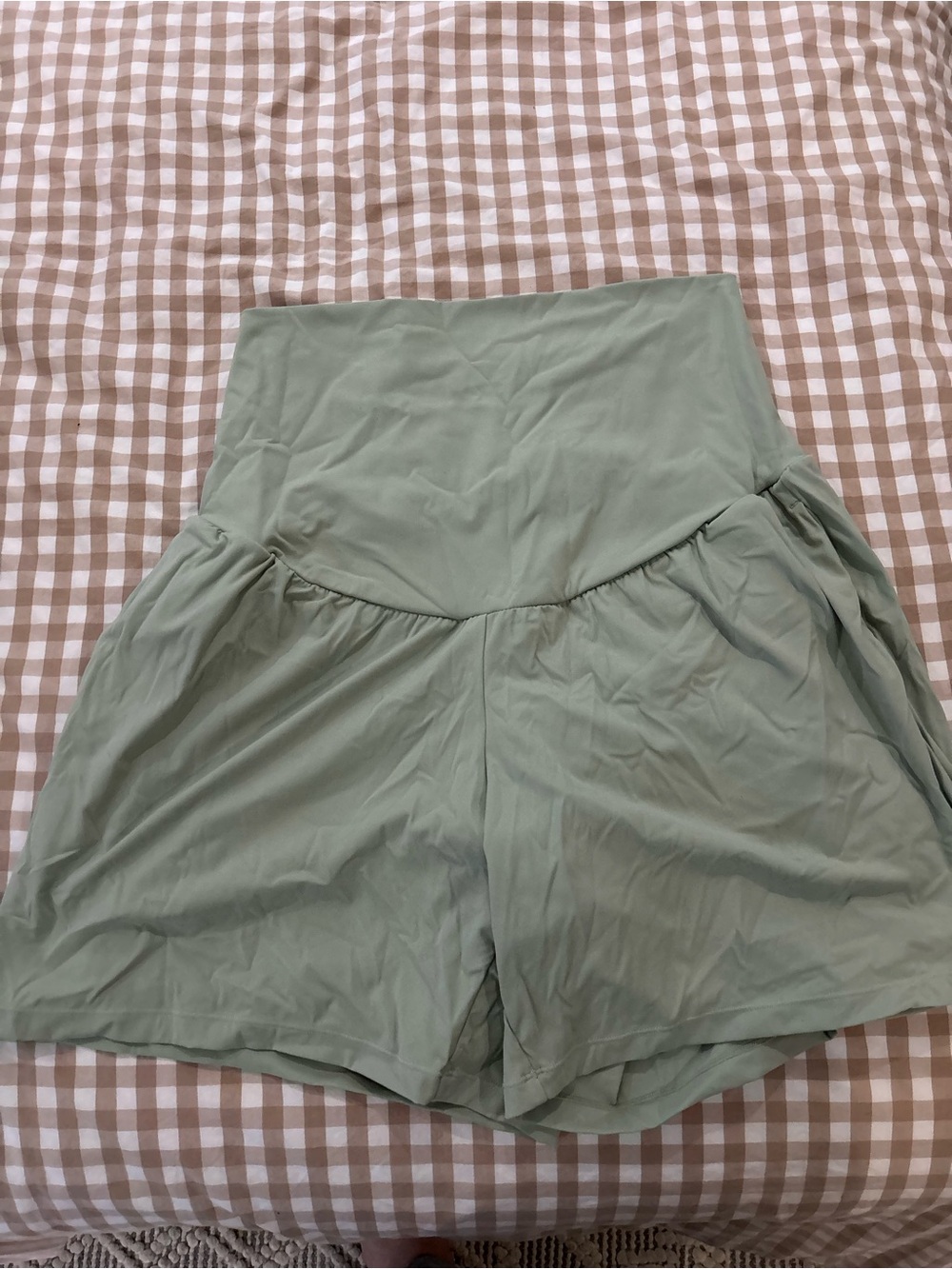 High-Waist Sage Green Women’s Maternity Shorts